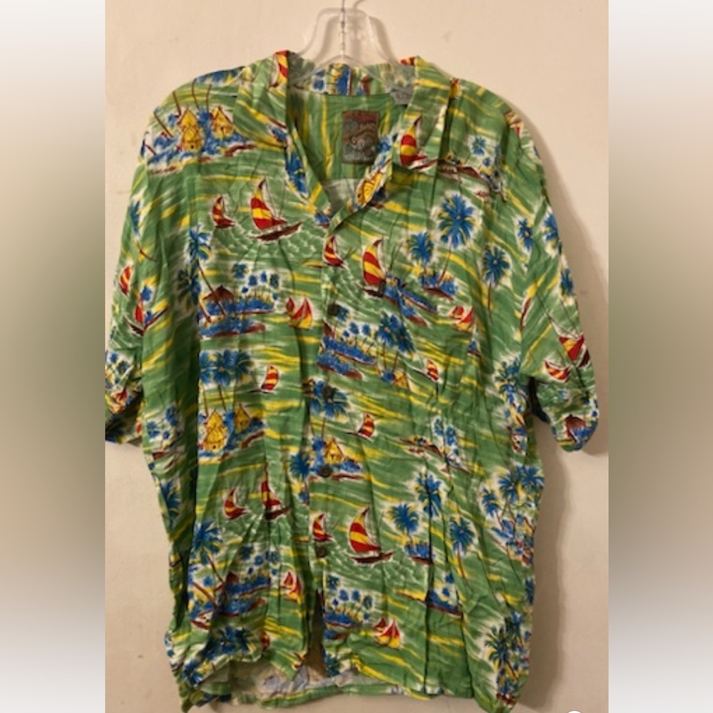 Pineapple Connection Vintage Hawaiian Green Print Shirt Size Large - Picture 1 of 7